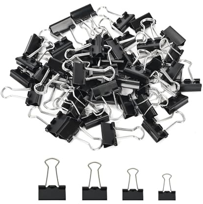Förpackning med 160 vikbara klämmor, 15 mm/19 mm/25 mm/32 mm, svarta pärmklämmor, pappersklämmor för skola, kontorsmaterial, brevpapper, anteckningar