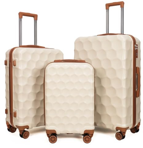 Aklsvion Hardshell Luggage Set, 3 Piece (20, 24 & 28 Inch), with Built-in 3-Digit Lock and Explosion-Proof Zipper, Spinner Wheels (Beige)