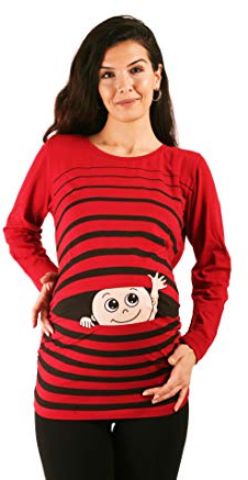 M.M.C. Ciao Ciao - Simpatica graziosa T-Shirt Premaman Manica Lunga per la Gravidanza (Borgogna, Large)