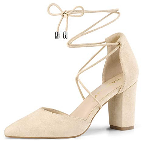Allegra K Damen Sandalen mit spitzem Absatz und klobigen Absätzen Pumps Beige 38