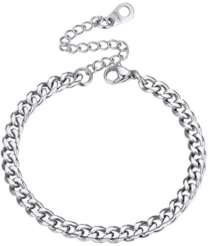 PROSTEEL dünne Armkette für Damen Mädchen Edelstahl 4,8mm Panzerkette Armband 16+5cm verstellbar kubanische Gliederarmband ModeSchmuck Accessoire für Weihnachten Valentinstag