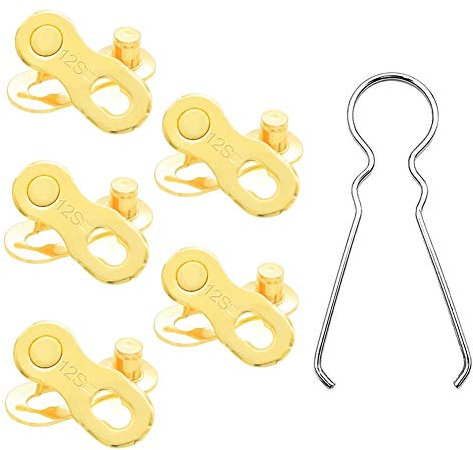 WASAGA Eslabón de la Cadena de Bicicleta, 3/5/10 Pares para 6/7/8/9/10/11/12 Speed Chain, Conjunto de Conector de Cadena de Acero Reutilizable de Plata y Oro