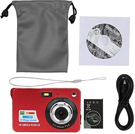 18 MP Digitalkamera, Videokamera mit 2,7-Zoll-LCD-Display, 16-facher Digitalzoom, Autofokus, Unterstützung für 32-GB-Speicherkarte, Integriertes Mikrofon, für Erwachsene/Kinder(rot)