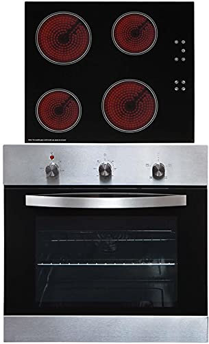 SIA SO113SS 60cm Stainless Steel Built-in/Under Single Electric True Fan Oven & CERH60BL 60cm Black 4 Zone Touch Control Ceramic Hob