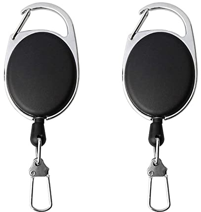 JSUOEO Retractable KeyChain, 2 Pack Heavy Duty Badge Reel Extendable Keyring Elastic Clips for Belt Clip, Safety Anti-lost Badge Holder Black with 68cm Nylon Cord for Men