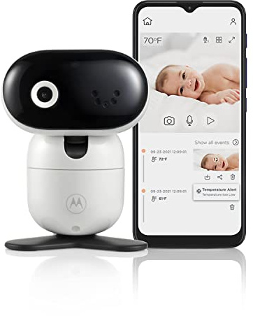 Motorola Nursery CON PIP1010 Baby Monitor con Telecamera, Panoramica, Inclinazione, Zoom, Visione Notturna, Montaggio a Parete, App Motorola Nursery, Comunicazione Bidirezionale e Ninne Nanne, Bianco