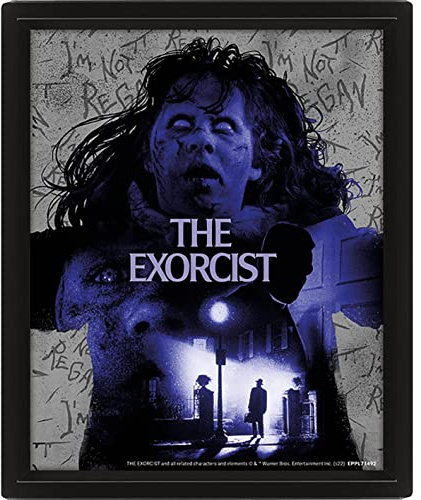 Pyramid International Arte de pared con marco lenticular 3D de El exorcista (diseño de exorcismo), impresión artística 3D (20 x 25,5 cm) en marco de fotos negro, póster 3D de película de terror,