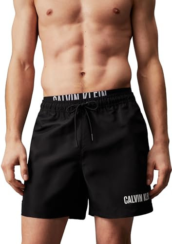 Calvin Klein Herren Badehose Medium Double Wb Lang, Schwarz (Pvh Black), L
