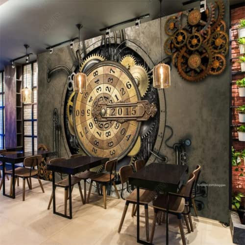 Tapete 3D Wandbild Industrielle Zahnräder Uhren Fototapete 3D Effekt Vliestapete Wohnzimmer Schlafzimmer Wanddeko