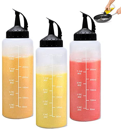 RICHSUM 3er-Pack Quetschflaschen für Soßen mit Drehverschlusskappen - Nachfüllbar für heiße Soßen, Barbecue-Soße, Öl, Gewürze, Salatsaucen, Senf, Mayo (schwarz,350ml)