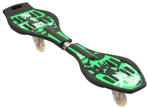 Curvaso Street Surfing Waveboard Light Up LED Wheels Skateboard Youth Caster Board Green Skull