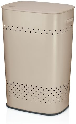 kela Cesto portabiancheria con seduta e coperchio, contenitore per biancheria con buona circolazione dell'aria, bidone per biancheria 39,5 x 29,5 x 57,5 cm, MALAGA, cesto in metallo beige