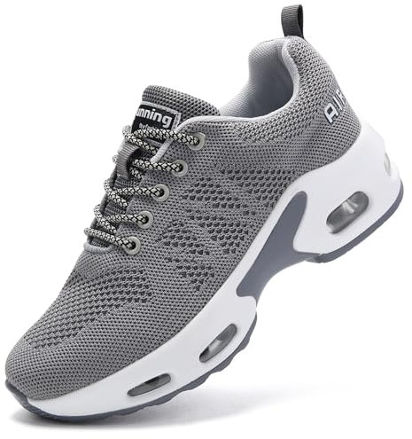 Womens Running Shoes Trainers Ladies Non Slip Breathable Plantar Fasciitis Orthopedic Shoes Arch Support Memory Foam Cushioned Tennis Sneakers Grey UK 6