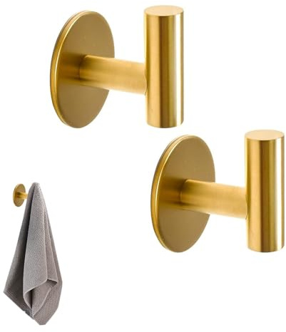 2 selbstklebende Handtuchhaken Klebehaken für Badezimmer, Edelstahl SUS304, selbstklebende Kleiderhaken Wand, wasserdicht, für Küche, Bad, Kleidung (Gold)