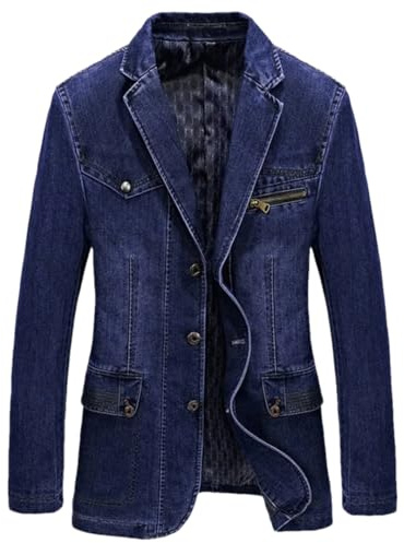 Blazer en denim quatre saisons pour homme - Grande taille - En coton - Style décontracté, bleu ciel, XXXXL