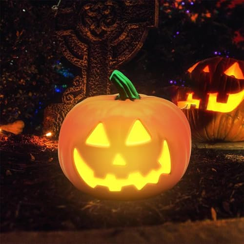 Yeehliny Kürbis Laterne Deko Halloween Deko Kürbis Herbst Deko Leuchtende Ausgehöhlte Kürbislaterne Garten Outdoor Kürbis Windlicht Laternen mit Gesicht LED Lichter für Herbstdeko Teelichter (#05)