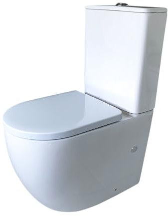 Inodoro Completo Moderno, Inodoro Blanco, Retrete para Hogar, Sistema Rimless Antibacterias, Tapa Dura Extrafina Amortiguada Salida Dual, Material UF Resistente