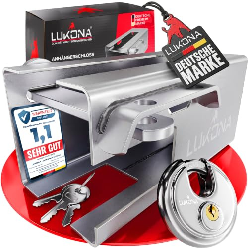 Lukona® Candado para remolque con cerrojo de seguridad, incluye candado de disco, 3 llaves adicionales, incluye bolsa de almacenamiento, cerradura antirrobo (plata)