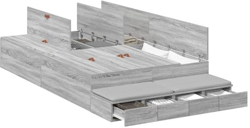 vidaXL Stauraumbett Grau Sonoma 120X200 cm Holzwerkstoff Viele Schubladen Modernes Design Einfache Montage Innen Schlafzimmermöbel Sonoma Erwachsene Schublade Stylisch Funktional 120