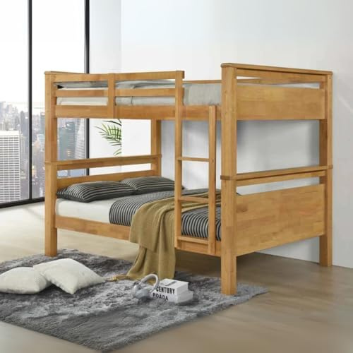 Reinforced Beds Langham Quad Bunk Bed, 4ft6, Solid Rubberwood Frame, Wooden Slatted Base, Heavy Duty, Universal Ladder (Natural Oak Finish, Double)