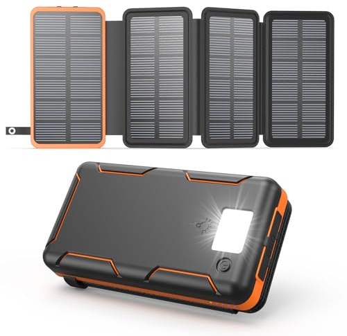 A ADDTOP Caricatore Solare 25000mAh - Power Bank Solare Caricatore Portatile con 4 Pannelli Solari - 15W Ricarica Rapida Batteria Esterna – PD QC 3.0 Caricabatterie Portatile con USB C per Phone