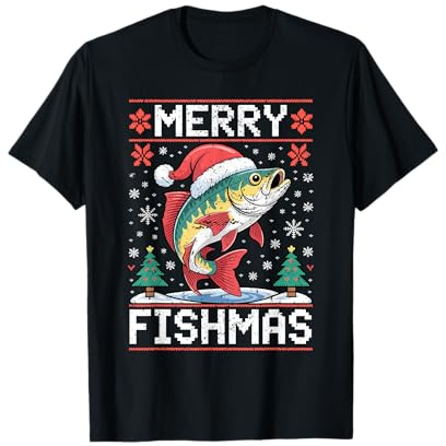 Suéter navideño Feo de Merry Fishmas para Amantes de la Pesca, Divertido Camiseta