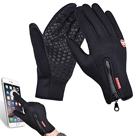 Ytuomzi Winter Gloves Touch Screen Warm Gloves Cold Weather Windproof Cycling Driving Riding Bike Telefingers Thermal Gloves Non-Slip Silicone Gel Adjustable Full Finger Mittens (Black, Large)