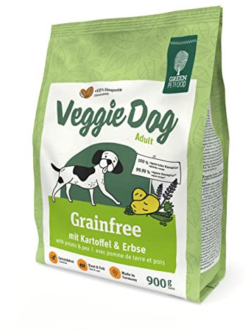Green Petfood VeggieDog Grainfree (5 x 900 g), vegetarisches und getreidefreies Hundefutter, nachhaltiges Trockenfutter für ausgewachsene und sensible Hunde, Hundefutter mit Kartoffel und Erbse