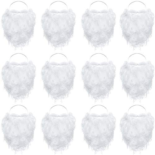 12 Piezas Graciosa Barba de Santa Disfraz de Barba Falsa Blanca Navidad Santa Claus Barba Accesorios de Vestuario para Niños Niñas y Adultos Disfrazan a Santa Claus en Fiesta de Navidad