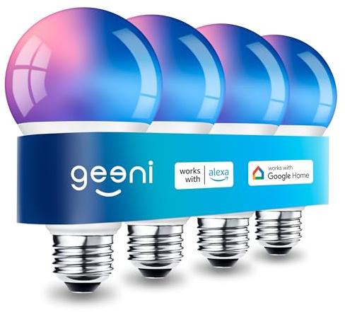 Geeni Prisma Plus 800 Dimmable Smart Light Bulbs with 2.4 GHz Wi-Fi Connectivity – Color-Changing & Tunable White, A19 LED Smart Bulb – Works with Alexa & Google, 4-Pack