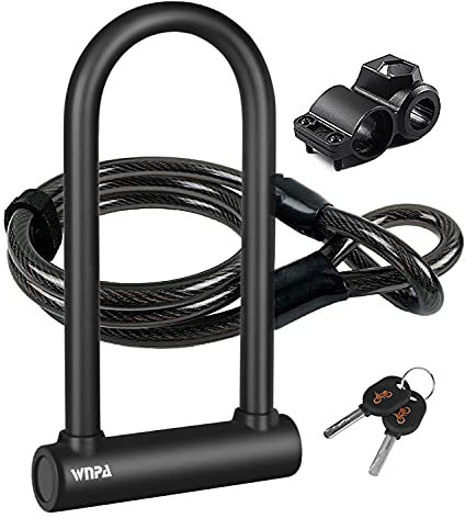 Fahrradschloss Bügelschloss, Hochleistungs Fahradschloß U Fahrradschlösser Schwerlast Hochsicherheits D Bügel Fahrradschloss mit 4 ft / 1,2 m Stahlflexkabel und Halterung für Fahrräder, Motorräder (L)
