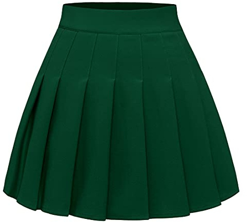 Timormode Gonna a pieghe da donna, a vita alta, elasticizzata, a linea A, per ragazze, corta, a campana, gonna da skater, mini, verde, L