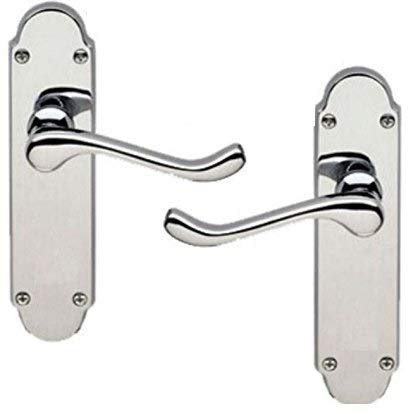 Golden Grace Victorian Scroll Premium Door Handles on Shaped Backplate Lever Latch in Polished Chrome Finish, Epsom Design, 1 Pair