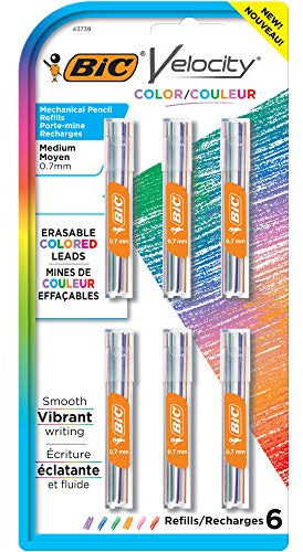 BIC Velocity Colored Lead Mechanical Pencil Refills, Medium Point (0.7mm), Assorted Colors, 36-Count Pack