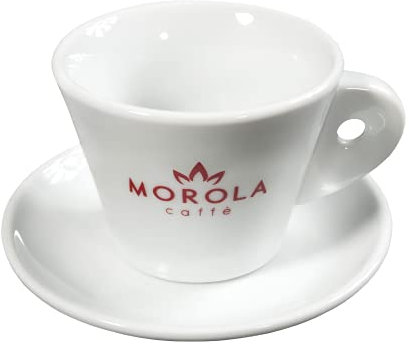 Morola Set di 6 Tazze da Cappuccino con Piattini Sotto Tazza in Ceramica Bianca - Mantiene Caldo il Caffè - Tazza Cappuccino da 180ml