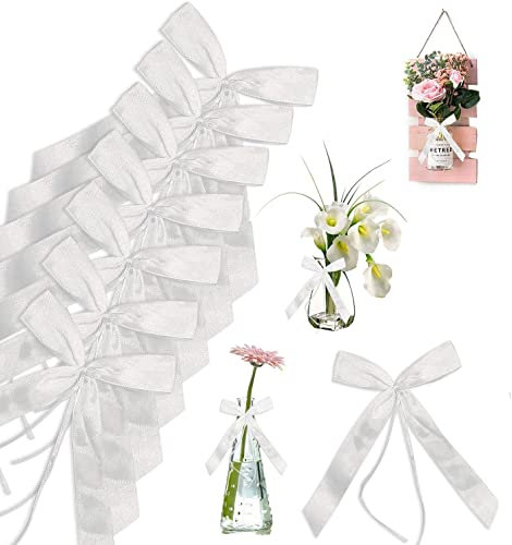 100 Pcs Weiße Schleifen, Weiße Schleife-Kit, Band Hochzeit, Schleife für Hochzeitsgeschenke, Schleifen aus Satinband, Schleifen Hochzeit Deko, Schleifenbänder, Hochzeitsautoschleifen