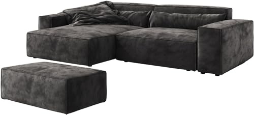 DeLife Canapé d'angle Sirpio XL Microfibre Noir 270x170 cm Recamiere Variable avec Tabouret