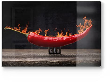 DEQORI Tabla de cortar de cristal, grande, 30 x 20 cm, diseño de chiles ardiente, placa de corte para cocina, tabla de desayuno, antibacteriana y antideslizante, placa de cristal y bandeja para servir