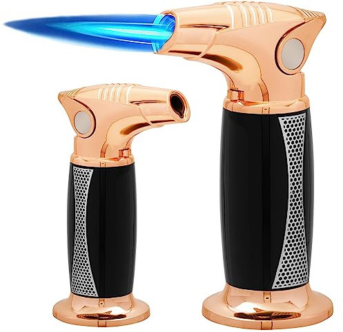 Torcia ricaricabile in butano – Torcia a micro soffiaggio ad alte prestazioni con fiamma regolabile, serratura di sicurezza e design antivento per casa e cucina (gas non incluso)