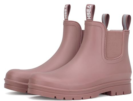 HISEA Women's Short Rain Boots Fashion Waterproof Chelsea Boots Ankle Garden Shoes for Ladies Non Slip Outdoor Work Booties Lightweight Rubber Rainboots with Comfort Insole, Size 7 Hawthorn Red