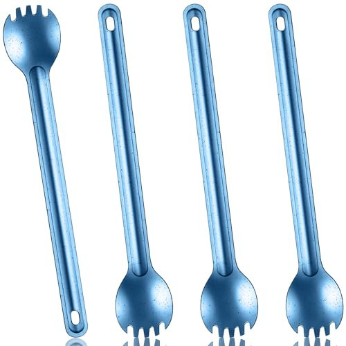 Kritkin 4 Pcs Titanium Long Spork Handle Backpacking Spoon, Blue