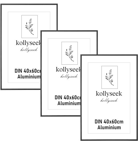 kollyseek 3PCS Bilderrahmen Aluminium 40X60 cm Schwarz Metall Posterrahmen mit bruchsicherem Acrylglas modern Fotorahmen Picture Frame mit Passepartout für Bilder Poster Fotos