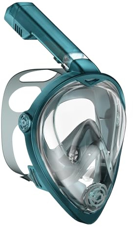 KUYOU Full Face Snorkel Mask, Snorkeling Gear for Adults Teens with Latest Dry Top Breathing System, Foldable 180°Panoramic View Snorkeling Mask Adult, Anti-Fog & Anti-Leak (‎Dark Celadon, L-XL)