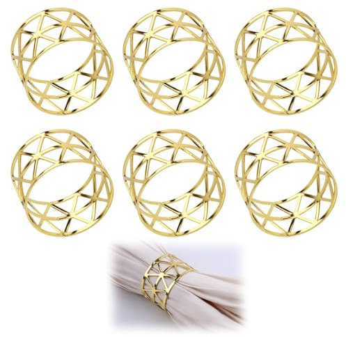 Fibbie per tovaglioli in metallo dorato, Set di 6 Pezzi, Eleganti Fermagli per Decorazioni Tavola, anello portatovagliolo per Matrimoni, Cene di Gala, Anniversari e Feste
