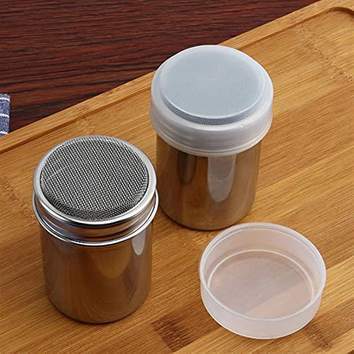 CHFYIJYHM, siktare liten och stor rostfritt stål kaffe choklad shaker kakao kaffe pulver socker mjölssil shaker med lock (5,9 x 8,3 cm)