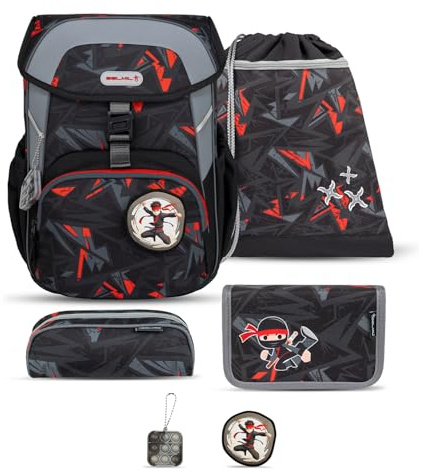 Belmil Maxi Schulranzen Set 5-teilig mit Brustgurt (405-83/AG/S) (Ninja Game)