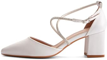 Rio Fiore Escarpins pour femme - Blanc et argenté - Talon bloc de 6 cm - Cuir synthétique souple - Escarpins à lanières avec sangles croisées - HF33038, Blanc., 42 EU