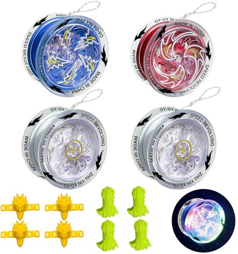 Golgner Lot de 4 lumières LED YoYo, Yoyo réactif, roulement à billes réactif, JoJo, lumineux, avec cordes et doigt, pour débutants, professionnels