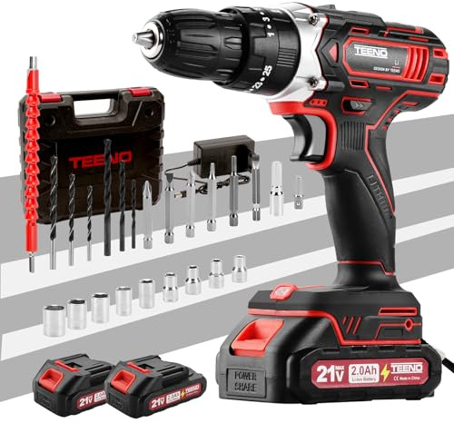 TEENO Avvitatore a Batteria 21V Per Batteria Makita 2×2.0Ah,45 Nm 25+1 Trapano Avvitatore,2 Velocità Cacciavite Elettrico,Spazzola Antiruggine In Metallo,31 Accessori e Valigetta