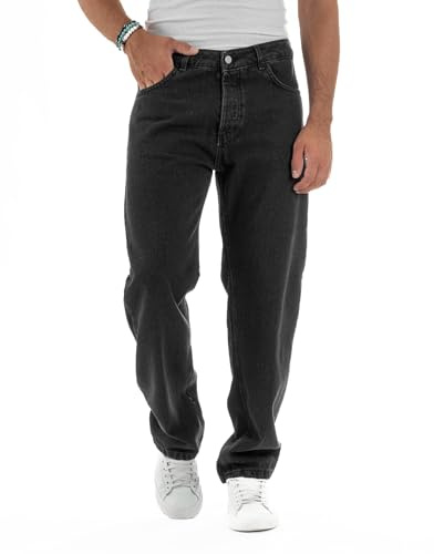 Giosal Jeans Uomo Pantaloni Baggy Fit Cinque Tasche Comodo Relaxed Casual Vari Colori (IT, Numero, 44, Regular, Regular, Nero)
